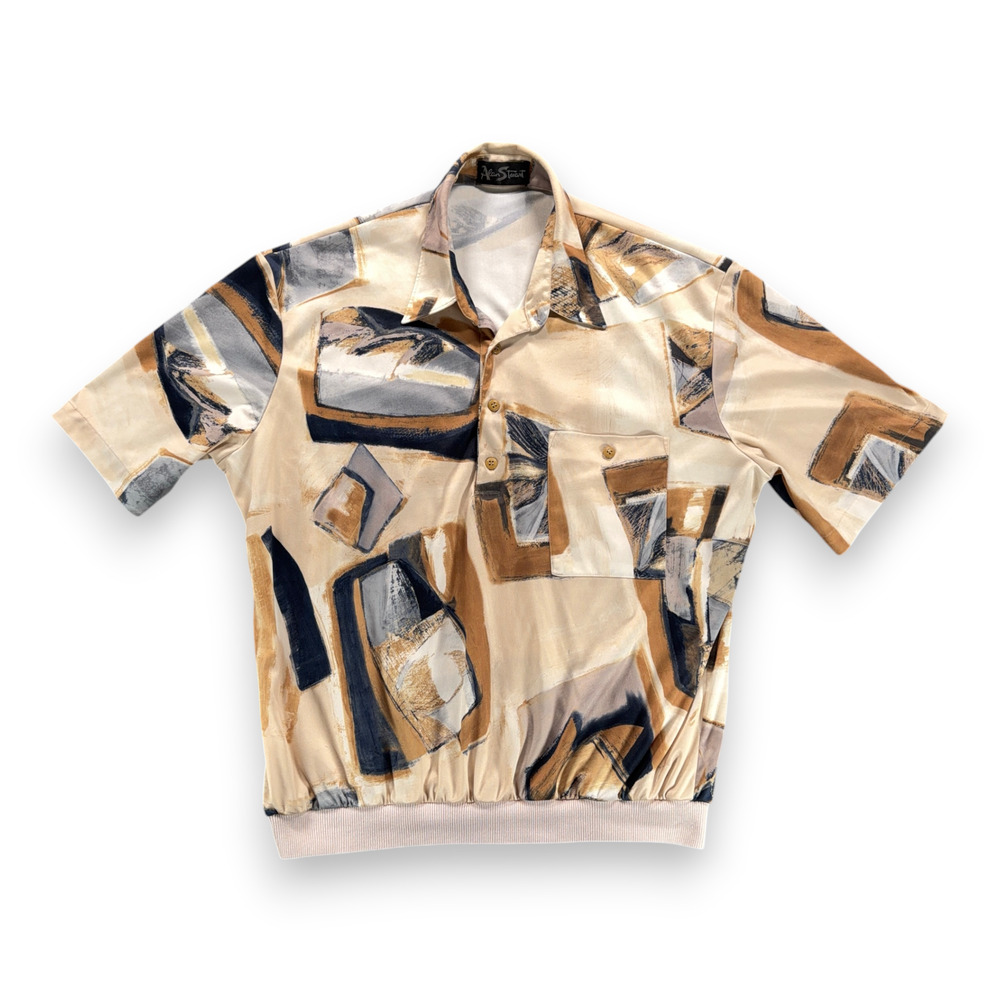 Vintage Alan Stuart Polo Shirt Adult LARGE Brown Abstract Art Geometric 90s